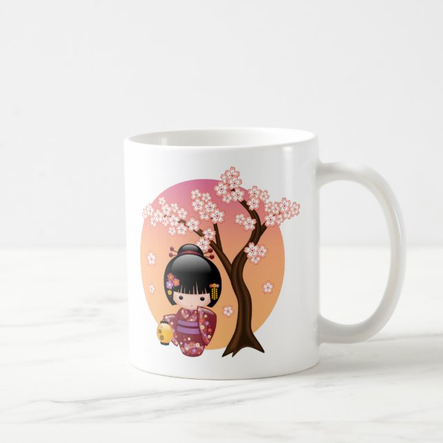 Sakura Kokeshi Doll - Geisha Girl on Peach Coffee  Coffee Mug (Right)
