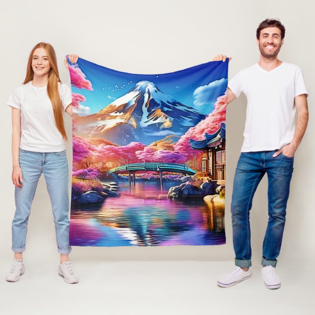 Sakura Mountain: Spring Scene Fleece Blanket (In Situ)