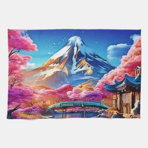 Sakura Mountain: Spring Scene Kitchen Towel