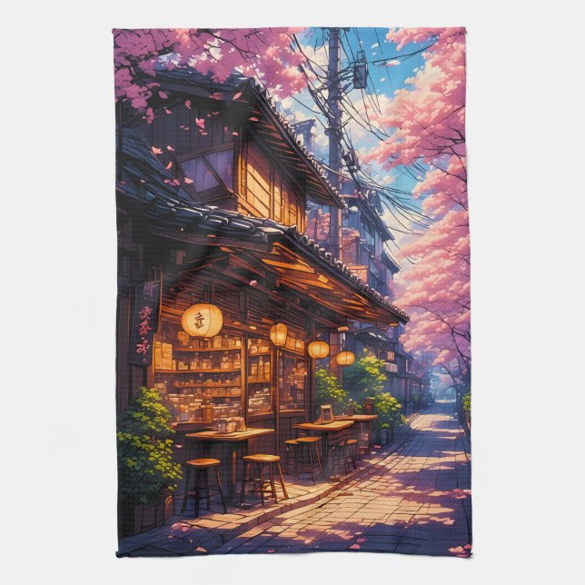 Sakura no Machikado - Cherry Blossom Street Kitchen Towel (Vertical)