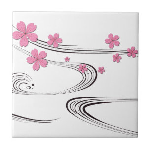 Sakura over river - Japanese Design Tile