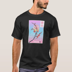 Sakura Pastel Goth Vapour wave Fuji Yama mountain T-Shirt