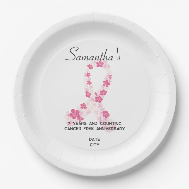 Sakura Pink Breast Cancer Fundraiser QR Code Paper Plate (Front)