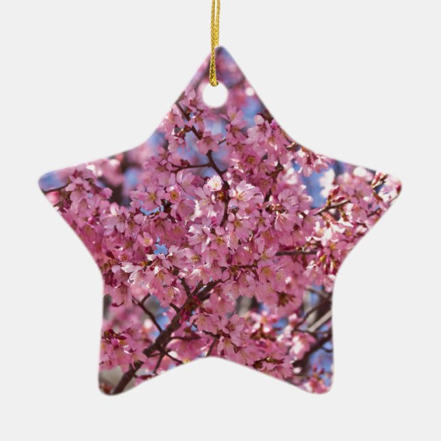 Sakura Pink Cherry Blossom Sky Ceramic Ornament (Front)