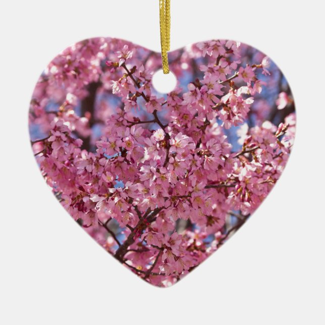 Sakura Pink Cherry Blossom Sky Ceramic Ornament (Front)