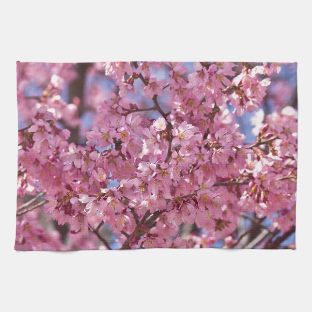 Sakura Pink Cherry Blossom Sky Kitchen Towel (Horizontal)