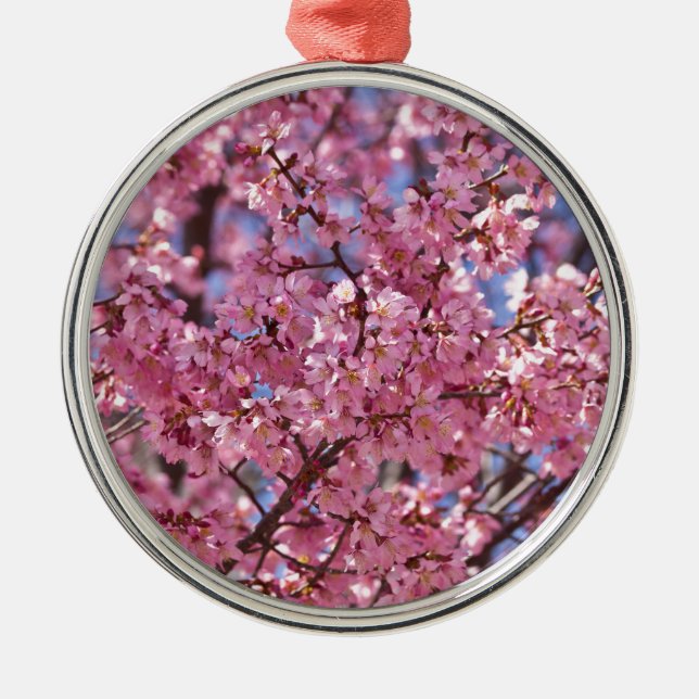 Sakura Pink Cherry Blossom Sky Metal Ornament (Front)