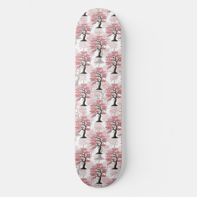 Sakura Pink Cherry Blossom Tree Design  Skateboard (Front)