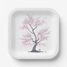 Sakura Pink Cherry Blossom Tree Watercolor