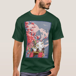 Sakura Samurai Cat Mountain Aesthetic Anime Japane T-Shirt