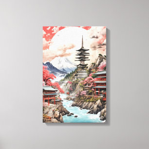 Sakura Serenity - Traditional Japanese Landscape Canvas Print