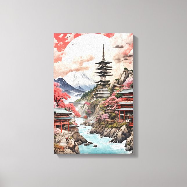 Sakura Serenity - Traditional Japanese Landscape Canvas Print (Front)