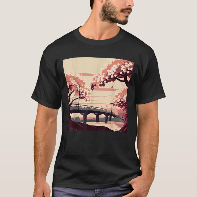 Sakura Splendour Japanese Scenic Cherry Blossom Tr T-Shirt (Front)