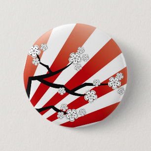 Sakura Sunrise White Cherry Blossoms Flowers Zen 2 Inch Round Button