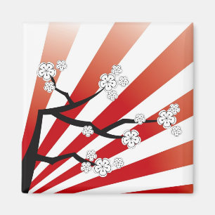 Sakura Sunrise White Cherry Blossoms Flowers Zen Magnet