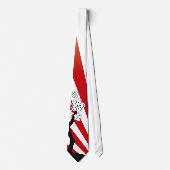 Sakura Sunrise White Cherry Blossoms Flowers Zen Tie (Front)