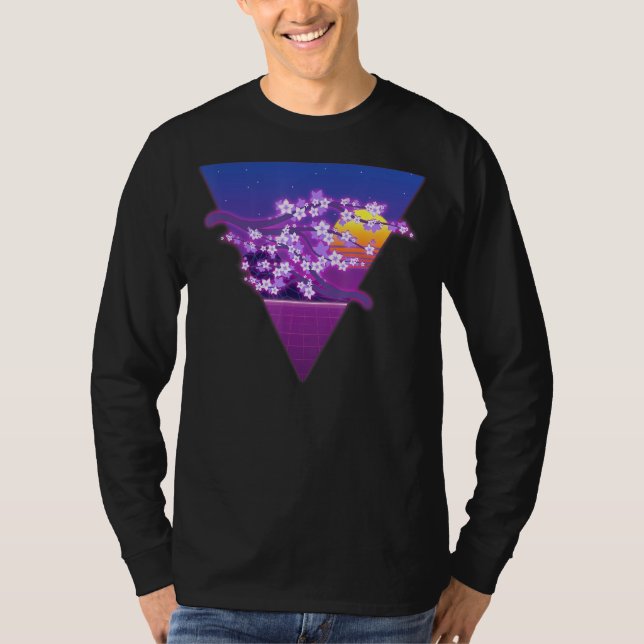 Sakura Sunset Synthwave Japanese Vaporwave Cherry  T-Shirt (Front)