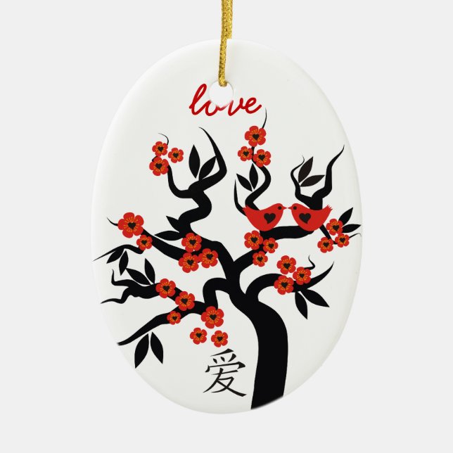 Sakura Tree Chinese Love Symbol custom ornament (Front)