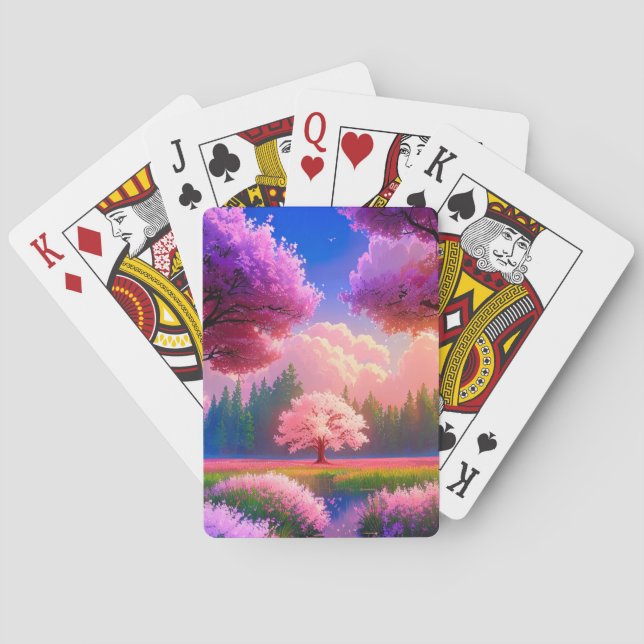 Sakura Tree in the Colourful Meadow Playing Cards (Back)