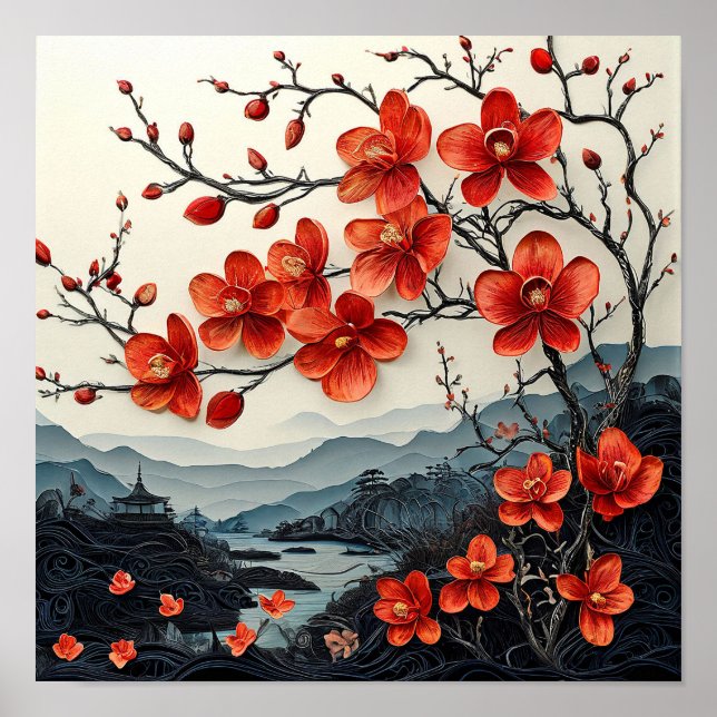 Sakura tree paper art Japanese Cherry Print 🎁 (Front)