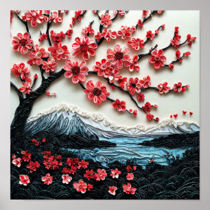 Sakura tree Paper art Poster