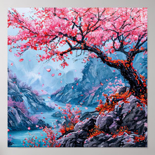 Sakura tree watercolor poster
