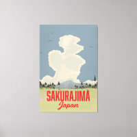 Sakurajima Japan retro travel poster.
