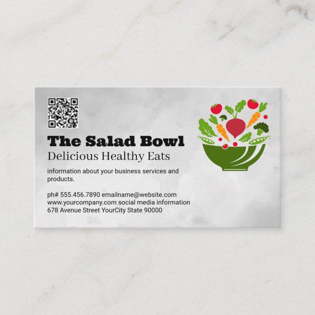 Salad Bowl with Vegetables | Food Services Business Card (Front)