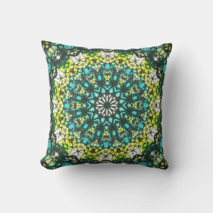 Salad Spinner – Green Yellow Mandala Pattern Throw Pillow