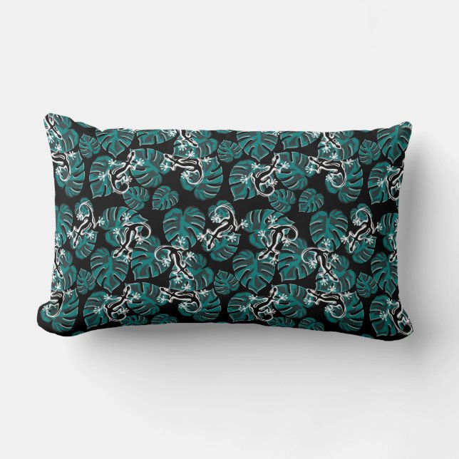 Salamander and Green Leaf Pattern Lumbar Pillow (Front)
