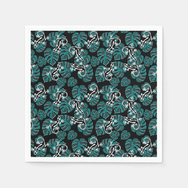 Salamander and Green Leaf Pattern Napkin (Front)