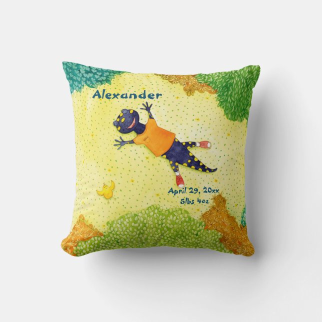 Salamander Baby Birth Time Date Personalized Throw Pillow (Front)