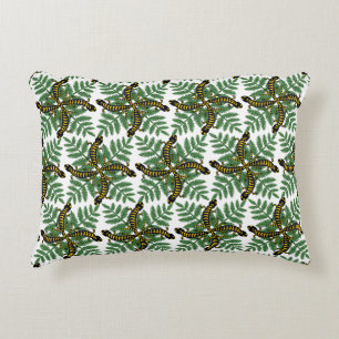 Salamanders and Fern leaves forest Patterned Accent Pillow