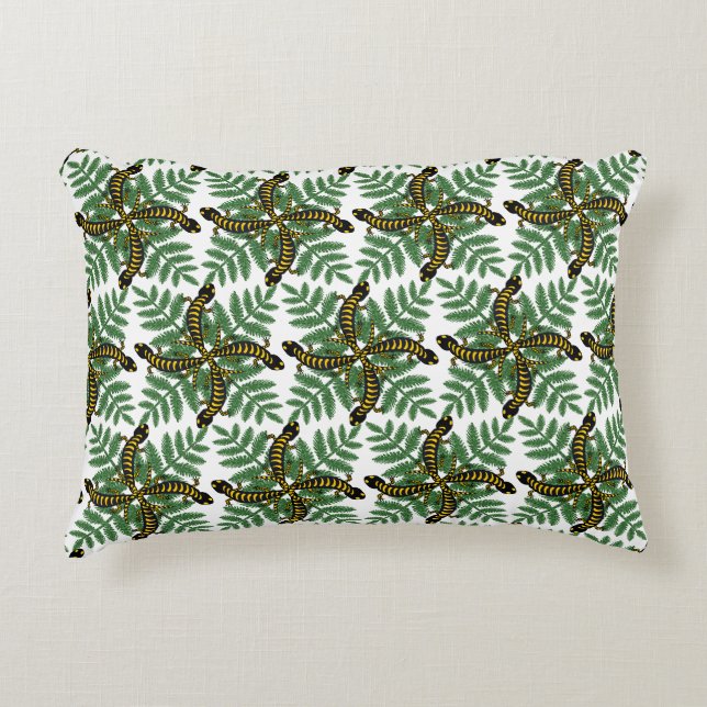 Salamanders and Fern leaves forest Patterned Accent Pillow (Front)