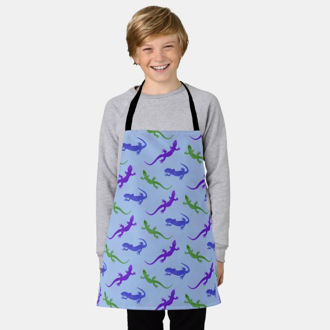 Salamanders in Blue, Green, and Purple Apron (Worn)