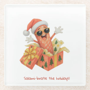 salami-brate the holidays! glass coaster