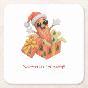 salami-brate the holidays! square paper coaster