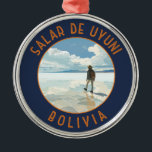 Salar de Uyuni Bolivia Retro Distressed Circle Metal Ornament<br><div class="desc">Salar de Uyuni in a vector art style. Salar de Uyuni,  amid the Andes in southwest Bolivia,  is the world’s largest salt flat.</div>