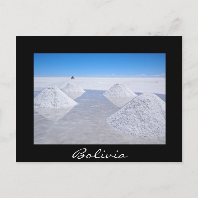 Salar de Uyuni salines noir texte carte postale (Devant)