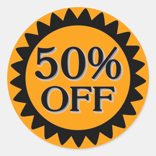 Sale 50 percent off orange black circle stickers (Front)