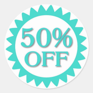 Sale 50 percent off teal blue circle stickers