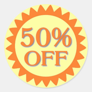 Sale 50 percent off yellow orange circle stickers