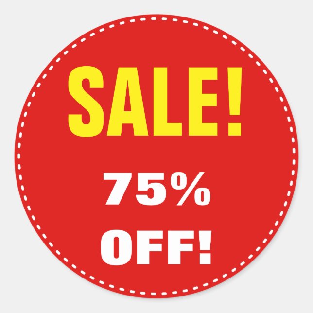 "SALE!" "75% OFF!" Sale Round Sticker (Front)