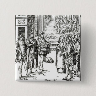 Sale by Town Crier, after a woodcut in 'Praxis Rer 2 Inch Square Button