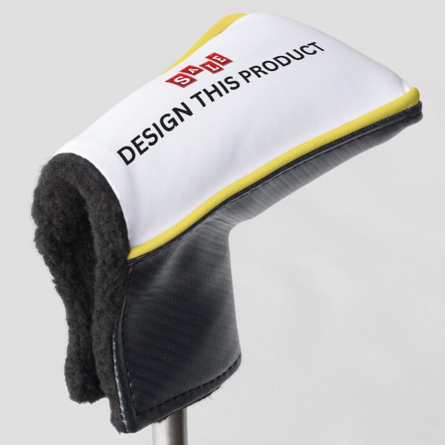 SALE! Golf Putter Head Cover - Yellow trim -Custom (3/4 Front)