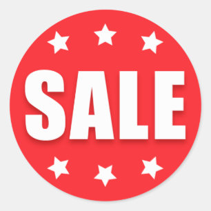 Sale retail stickers with stars, red and white