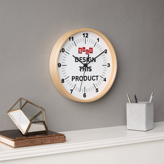 SALE! Wall Clock, 10" Round Natural Wood Frame Clock (Office)