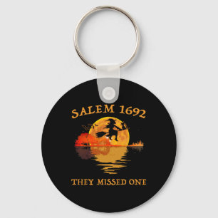 Salem 1692 They Missed One Witch Riding Broom Hall Keychain