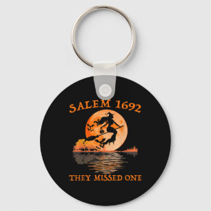 Salem 1692 They Missed One Witch Riding Broom Hall Keychain