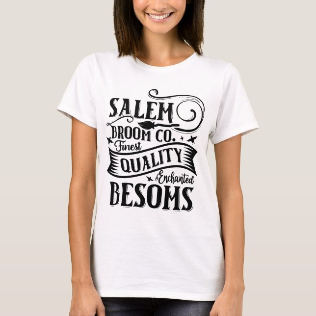 Salem Broom Co. Enchanted Black & White Halloween T-Shirt (Front)